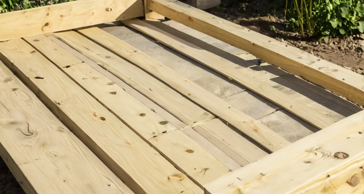 Selbst gebautes Holzhochbeet im Garten – gefüllt und bepflanzt