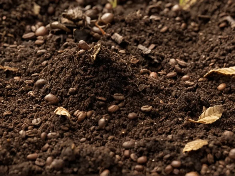 Kaffeesatz wird auf Gartenerde gegeben