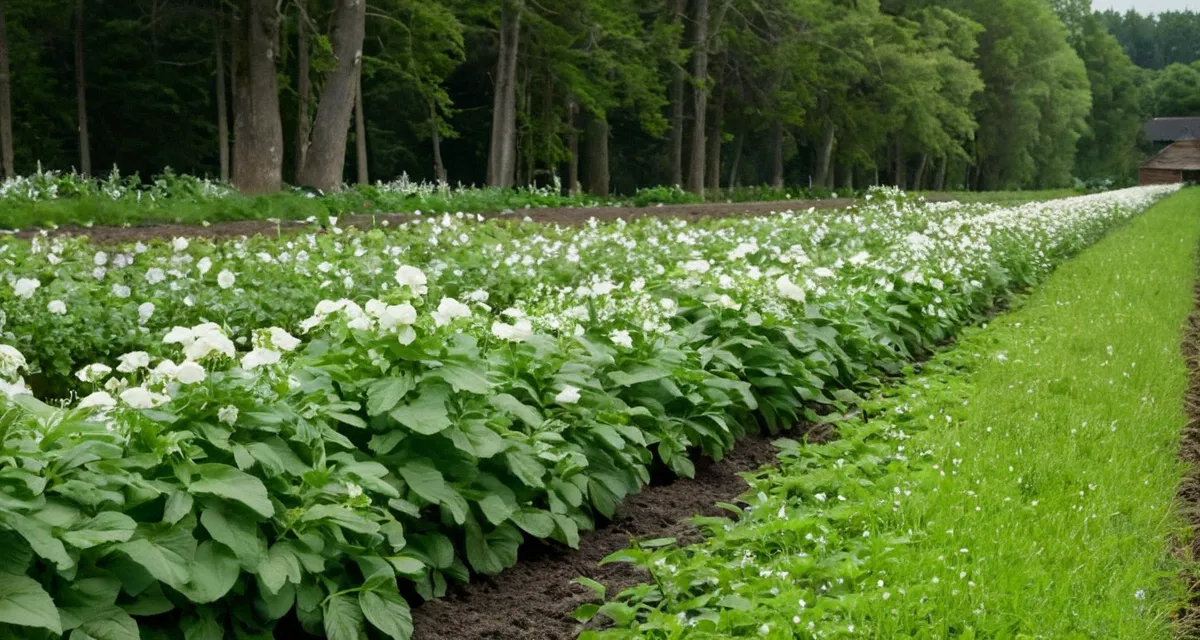 Blühende Kartoffelpflanze im Beet