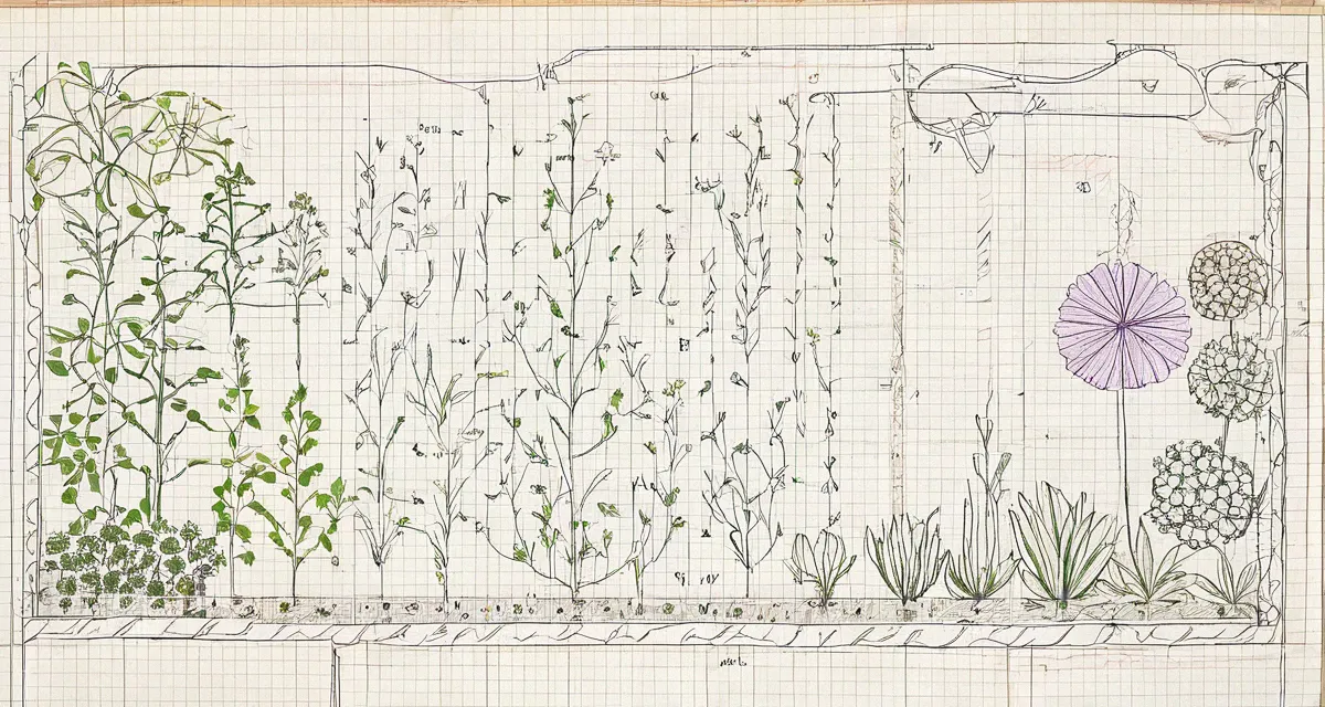 Beetplanung auf Millimeterpapier mit bunten Stiften