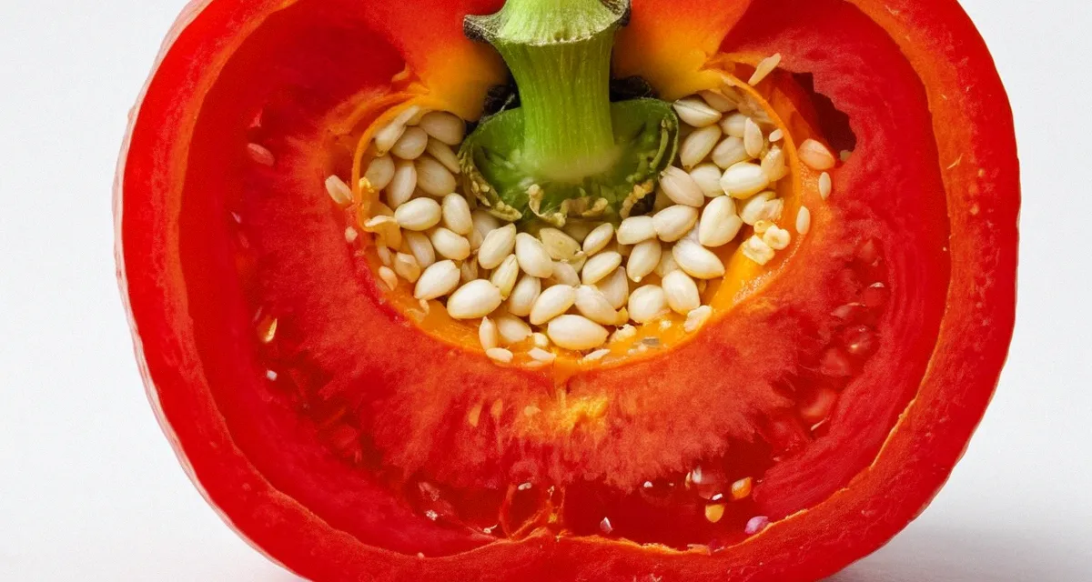 Aufgeschnittene rote Paprika mit Samen