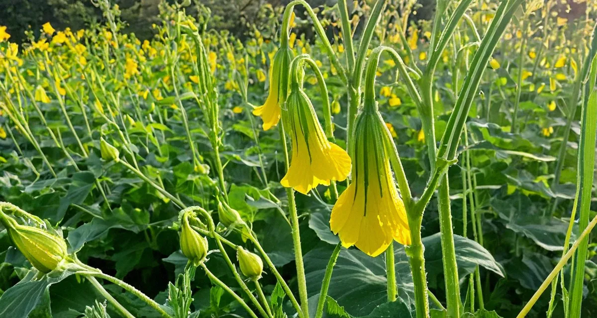 Leuchtend gelbe Zucchiniblüte am Morgen
